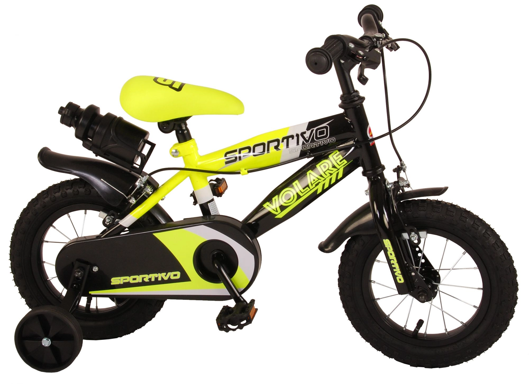 Volare Sportivo neonsárga gyerek bicikli, 12 colos, 95%-ban összeszerelve