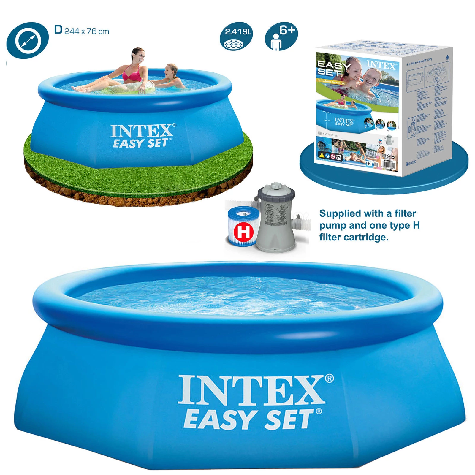 Vízforgatós medence szett, 244x76cm, vízforgatóval INTEX EASY 28112